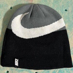 Nike Grey, White & Black Swoosh Beanie